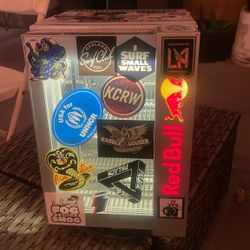 Red Bull Mini Fridge Display Cooler – LED Light – Man Cave / Gaming Setup