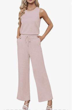 Pink Jumpsuits Casual Wide Leg Pants Jumpsuit size Large .    (S)