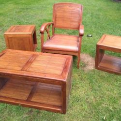 World Market Chair Coffee Table And 2 Side Tables Wood N Bamboo