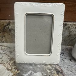 Vintage Ornate Cream Ceramic Frame With Gold Trim And Textured Accents