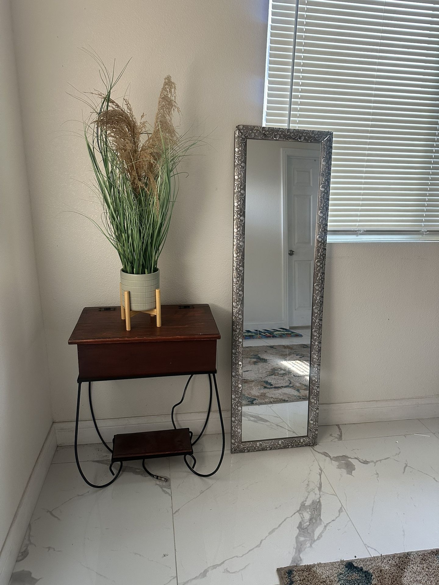 Table, Mirror And Plant