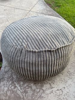 Gray Corduroy Round Pouf Ottoman
