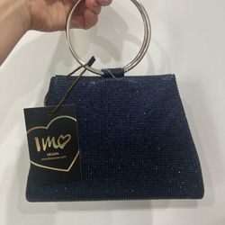 Navy Blue Vegan Glittery Clutch Bag Purse