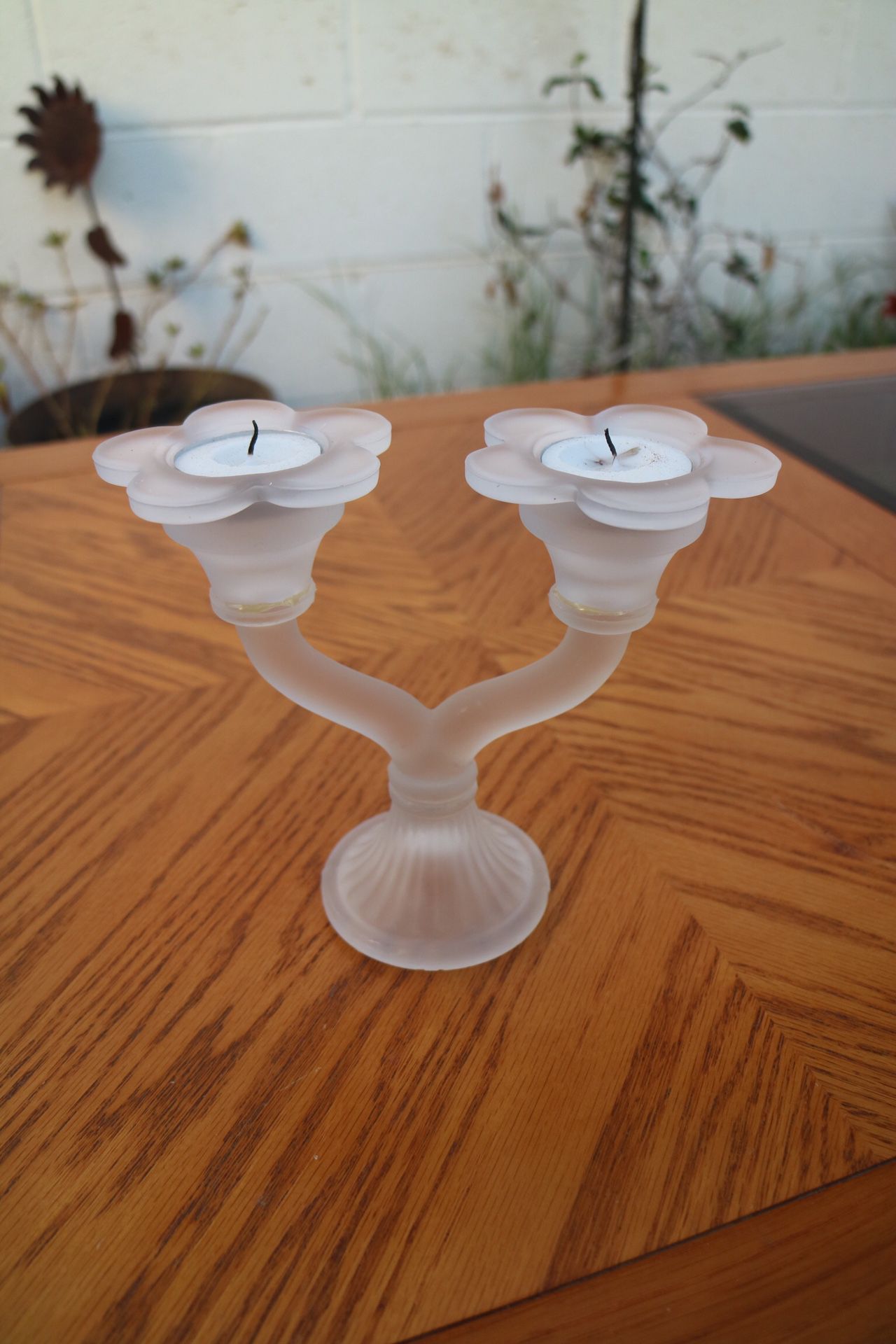 Frosted Glass Dual Flower Candle Holder