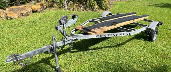 Galvanized Continental trailer for the large Jet ski or small boat up to16’  new bunks, new Axel, new leaf springs, new carpet. Ready to load…