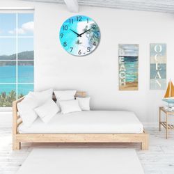 14" Waterproof Outdoor Wall Clock – Nautical Blue Glass Face D12