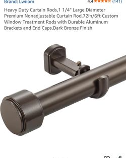 Heavy Duty Curtain Rods,1 1/4" Large Diameter Premium Non adjustable Curtain Rod,72in/6ft