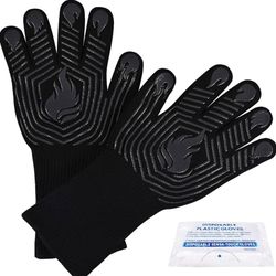 BBQ Gloves, 1472°F Heat Resistant Fireproof Mitts, Silicone Non-Slip Washable Ov