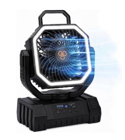 Camping Fan, 20000mAh Rechargeable Tent Fan with LED Lantern, Remote & Timer, Auto Oscillation 4-Speed Fan with Hanging Hook, Portable Cooling Fan for