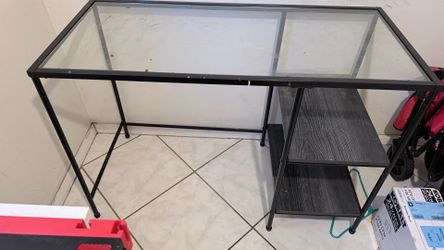 Glass Top Desk/Table with Wood Shelves