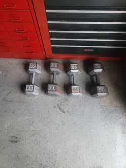 Pair Of 50 Lb Steel Dumbbells And A Pair Of 40 Lb Steel Dumbbells. Dollar Per Pound