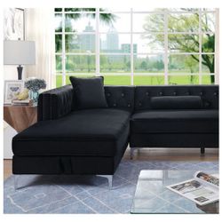 Black Velvet Crystal Studded Sectional