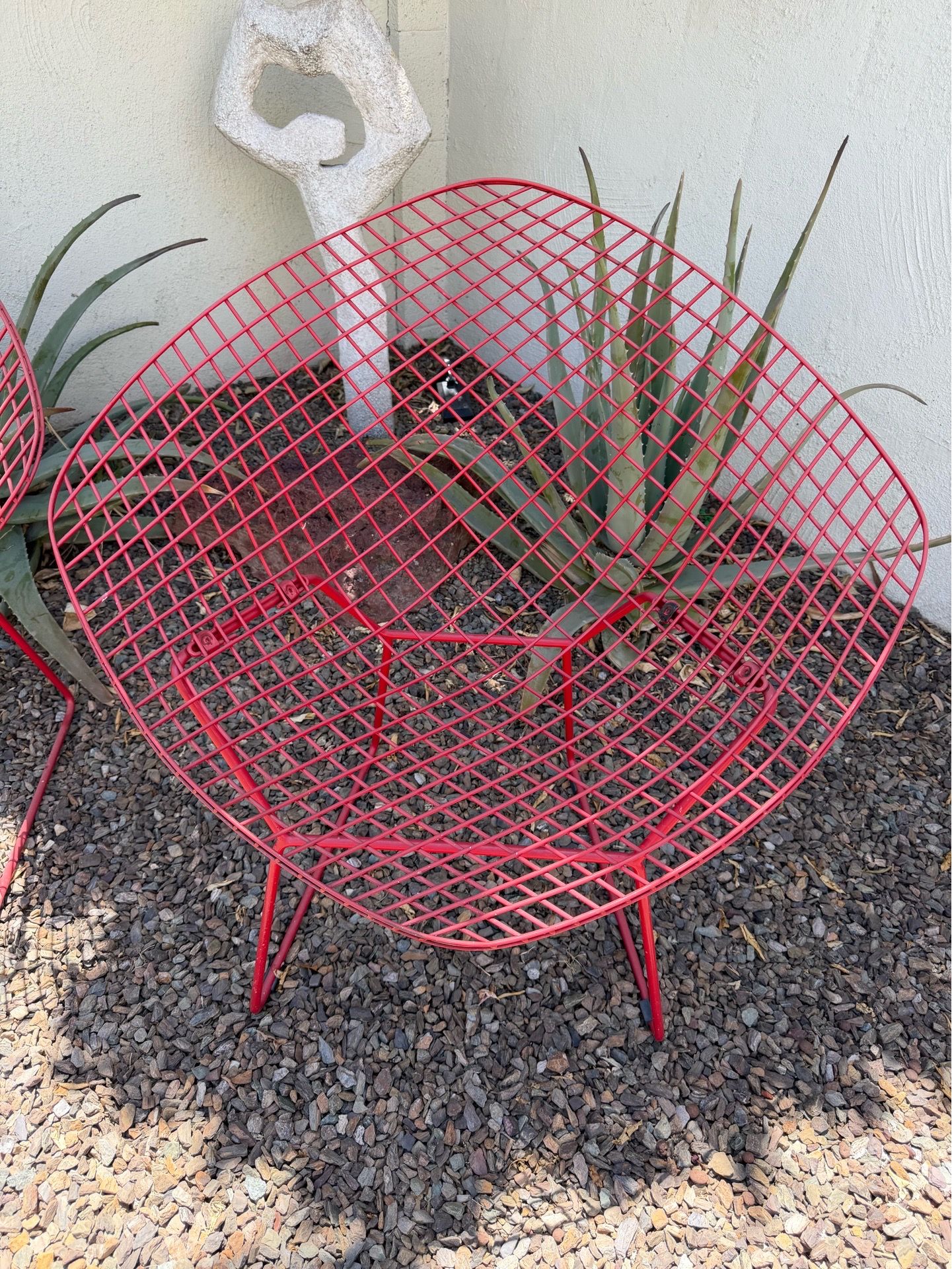 Set of 4 Red Mid-Century Modern Metal Chairs