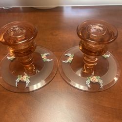 Pink Depression Glass Candle Holders