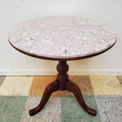 Vintage Pennsylvania House Cherry Tilt Top Table With Marble Top