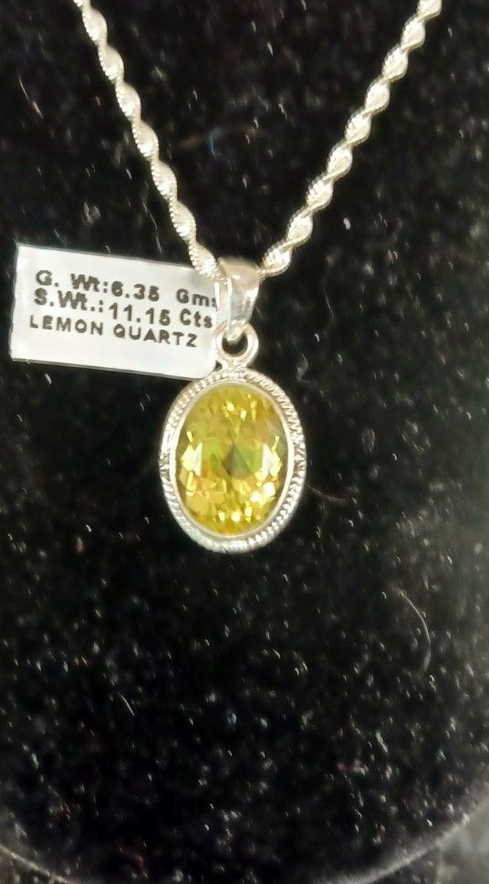 Gorgeous Lemon Quartz Pendant Sterling Silver. Stone Is 11.16 cts.. Weight Is 8.35 Grams. Brand New Never Worn. Stunning Piece. 