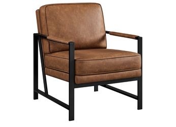 PU Leather Armchair, Retro Leisure Accent Chair with Extra Soft Padded and Cushion, Modern Reading Arm Chair with Black Metal Frame for Living Room/Of