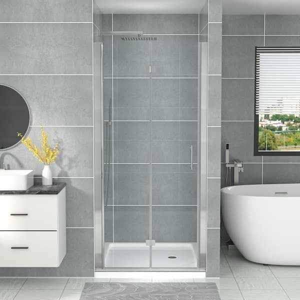 30X72” 30-31.5”W x 72”H Frameless Pivot Shower Door,Chrome Finish,1/4” (6mm) SGCC Clear Tempered Glass,Panel Pivot Swing Shower Doors,Reversible Insta