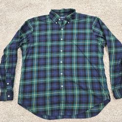 Ralph Lauren Shirt Mens Large Green Blue Plaid Classic Button Up Long Sleeve

