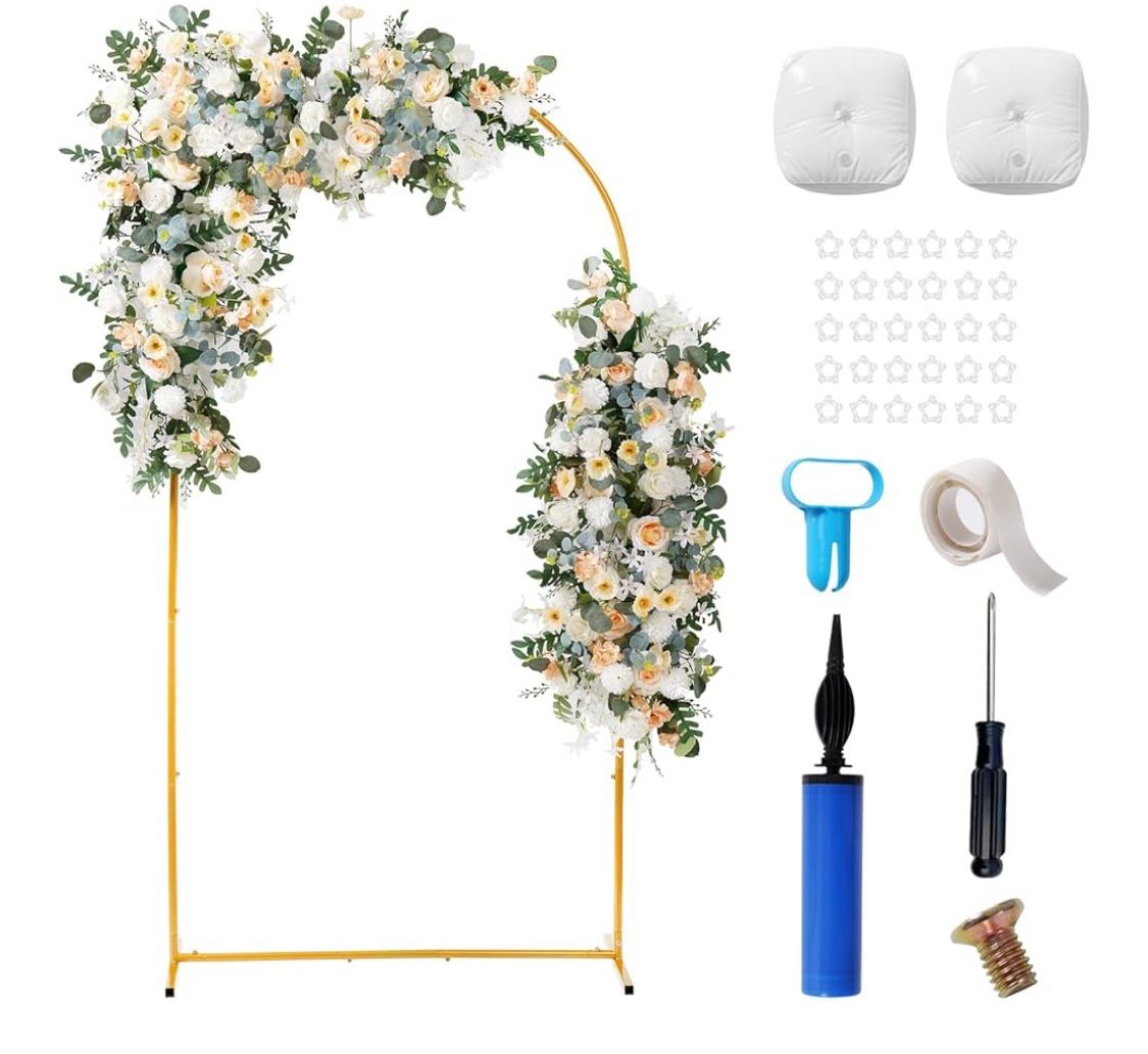 Open Box Metal Arch Backdrop Stand 7.2FT Gold Wedding Arch Backdrop Stand Balloon Arched Frame for Birthday Party Wedding Baby Shower Graduation Cerem