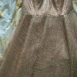 Glittery High Low Short Sleeve Ball Gown Dress