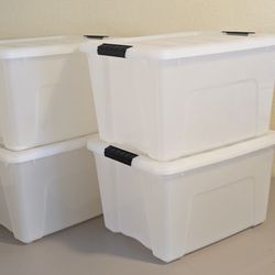 IRIS USA 40 Quart Stackable Plastic Storage Bins with Lids and Latching Buckles, 4 Pack