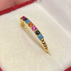 Rainbow Gold Band S925 Sz6,7,8