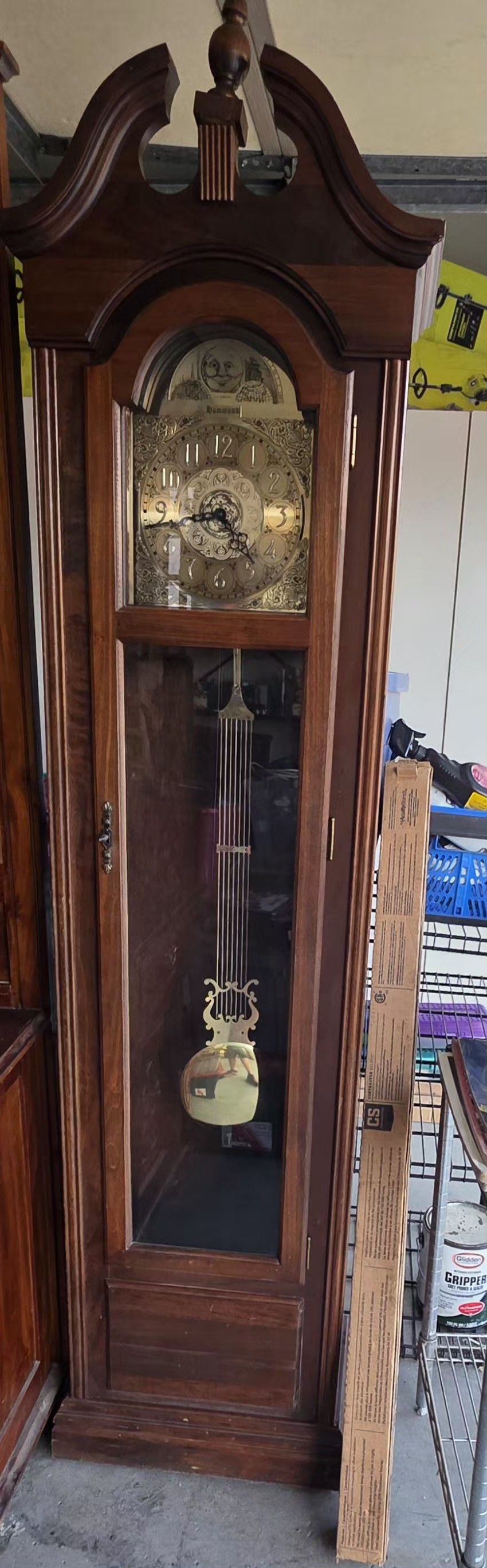 Antique Diamond Grandfather CLOCK WITH KEY 