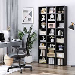 Set Of 3, 8-Tier Wood Bookcase, 71'' Tall Storage Cube Organizer with Adjustable Shelves, Black