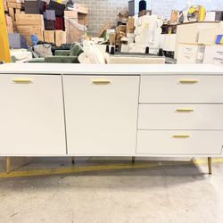 Buffet Sideboard Storage Cabinet with 2 Doors and 3 Drawers for Dining Room, White $120