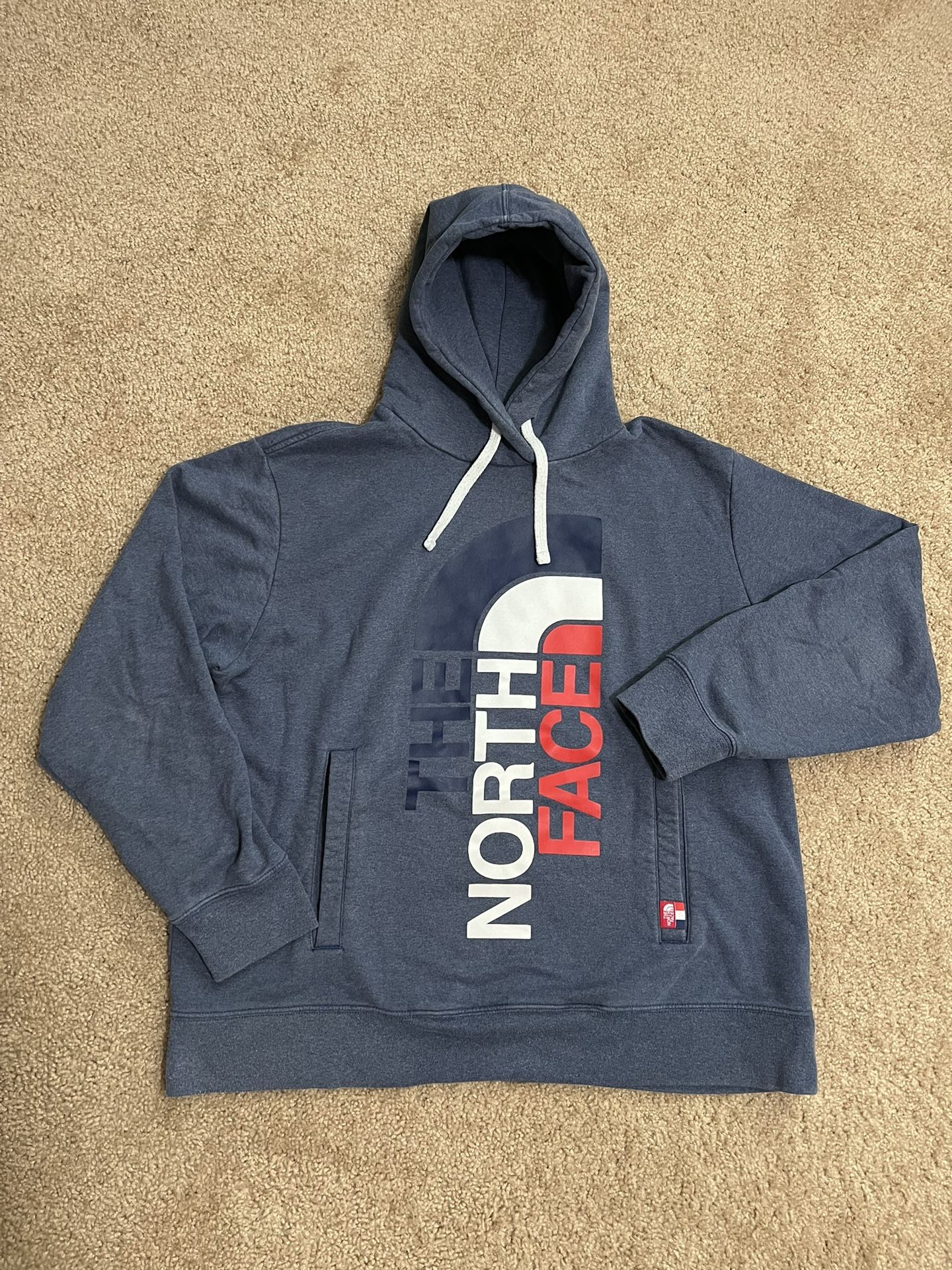 NORTH FACE / RU 14 Russia Winter Olympics 2014 USA Heathered Hoodie Sweatshirt / Men’s X-Large XL / Excellent Condition!! / Blue, Red & White