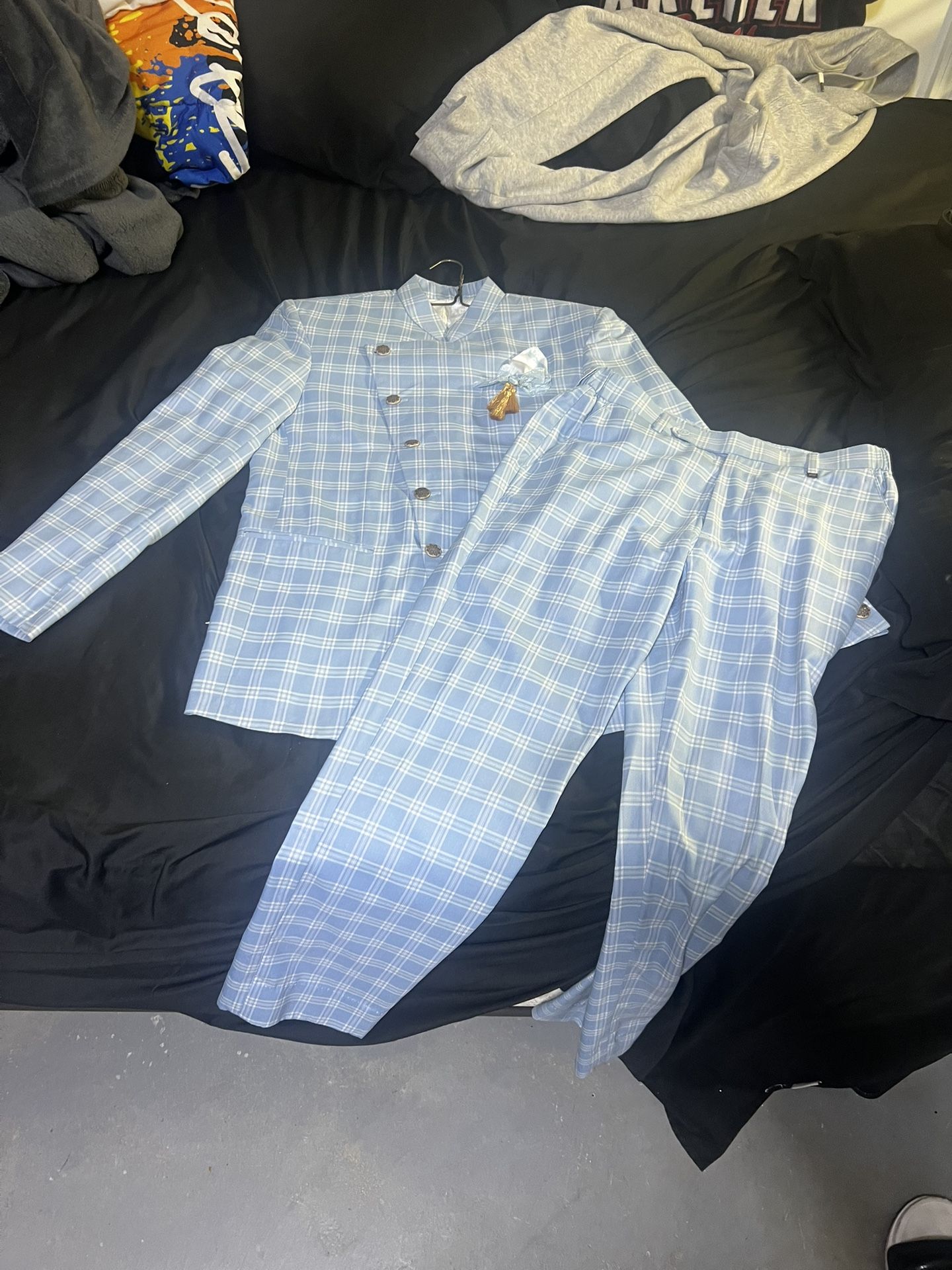 Light Blue Plaid Men’s Suit