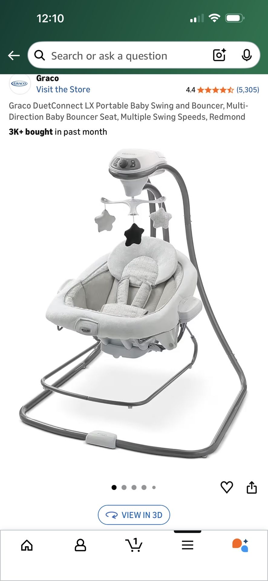 Graco DuetConnect LX Portable Baby Swing and Bouncer, Multi-Direction Baby Bouncer Seat, Multiple Swing Speeds,