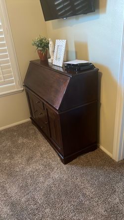 Dark Wood Secretary Desk with Storage