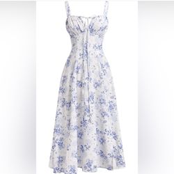 Floral blue And White Dress
