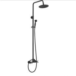 BWE
2-Spray Outdoor Wall Bar Shower Kit 8 in. Round Rain Shower Head with Hand Shower and 2 Cross Knobs in Matte Black
