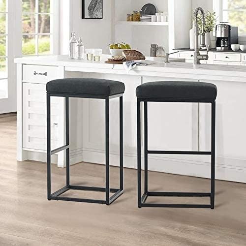 Height Bar Chair with Footrest Pu Leather Backless Kitchen Dining Cafe Chair with Thick Cushion & Sturdy Chromed Metal Steel Frame Base Black,2PC,All Products : American Fashion Style Bags On Sale