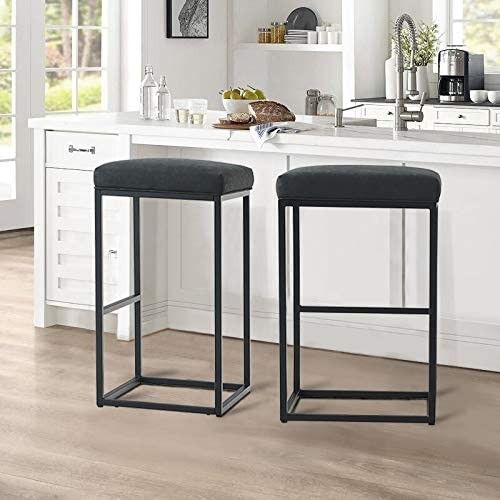 Height Bar Chair with Footrest Pu Leather Backless Kitchen Dining Cafe Chair with Thick Cushion & Sturdy Chromed Metal Steel Frame Base Black,2PC