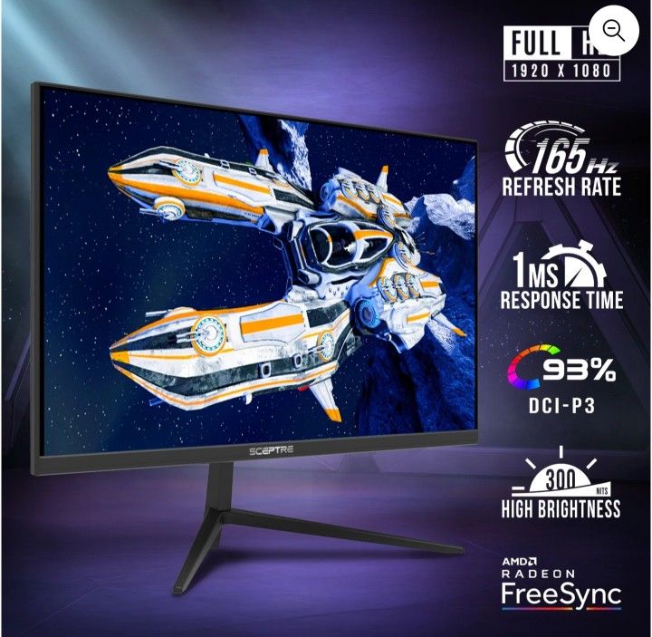 Sceptre 25" Gaming Monitor 1920 x 1080p up to 165Hz 1ms AMD FreeSync Premium HDMI DisplayPort Build-in Speakers, 93% DCI-P3 Machine Black 2021 (E255B-