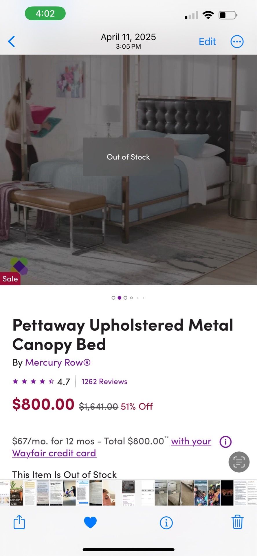 Canopy king bed and mattress