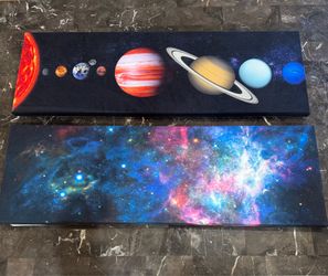 Galaxy and Solar System wall art that both light up