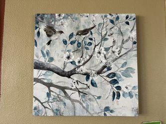 Hand Painted Painting With Birds and Flowers