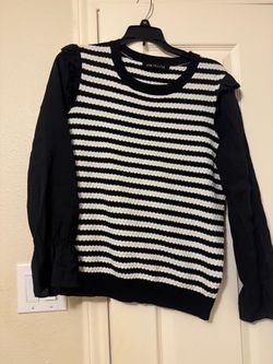 Sew In Love Striped Mixed Media Sweater Top