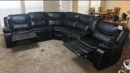 Black Leather Reclining Sectional Sofa