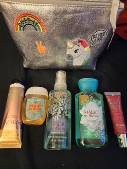 Beauty products in travel pouch