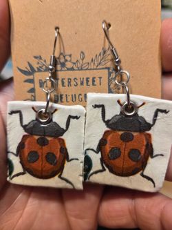 Handmade Clay Red Beetle Earrings