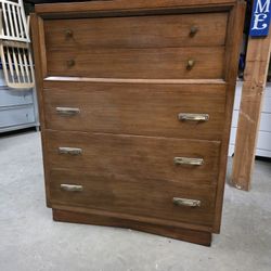 Mid Century Modern MCM Walnut 5 Drawer Tallboy Dresser