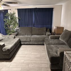 Large 3 Piece Grey Couch Set