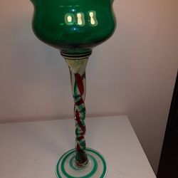 Xmas Tall Art Glass Candle Holder