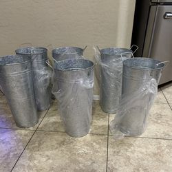 Set Of 6 Galvanized Metal Vases 18" Tall